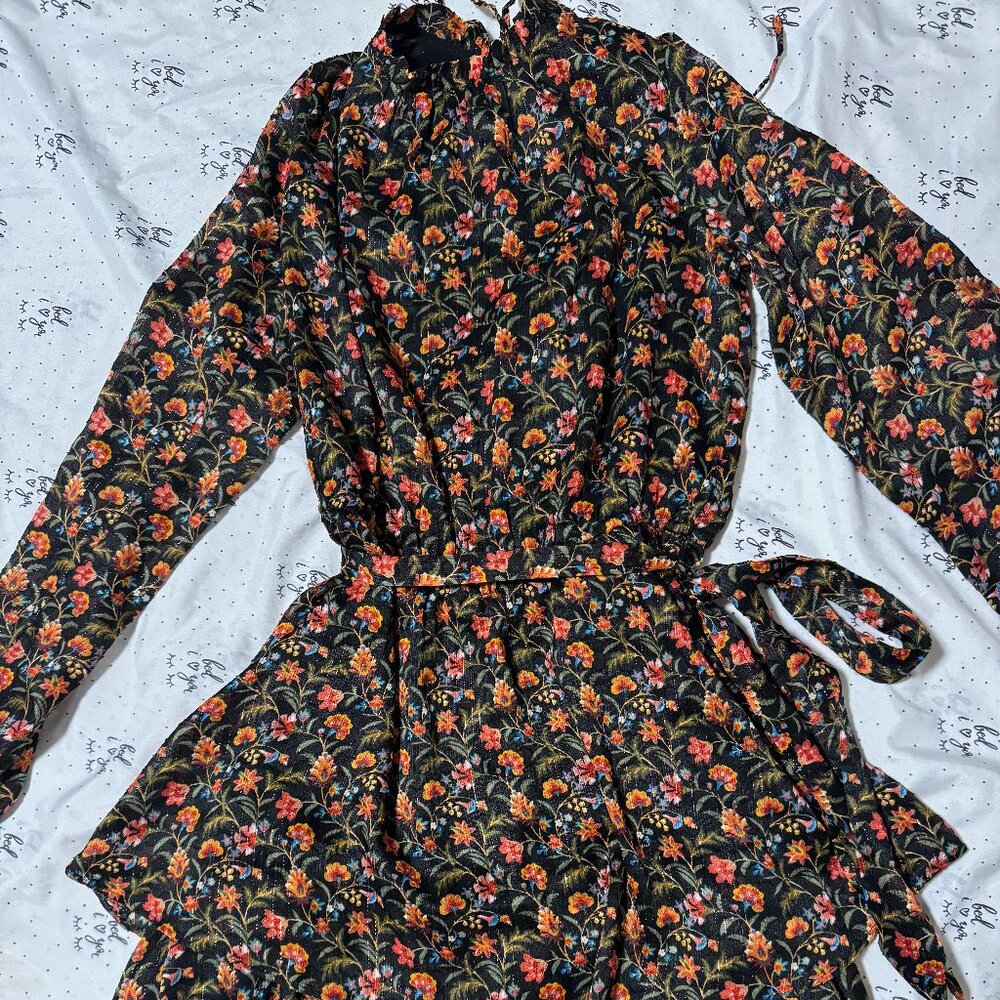 Loft Tiered Shimmer Floral Belted Dress